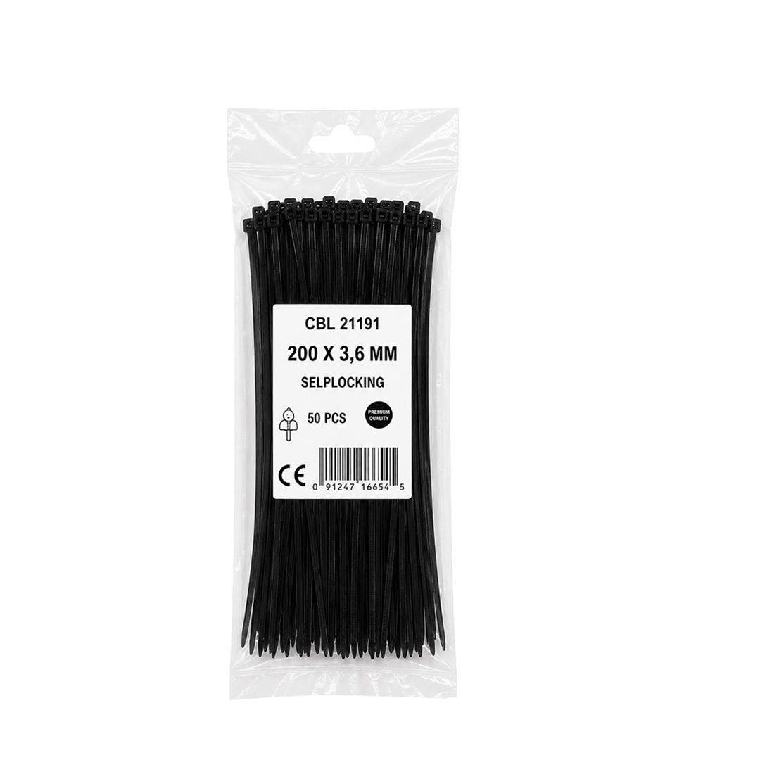 Zuncho Negro de Nylon 200mm x 3,6mm - paq. 50 un.