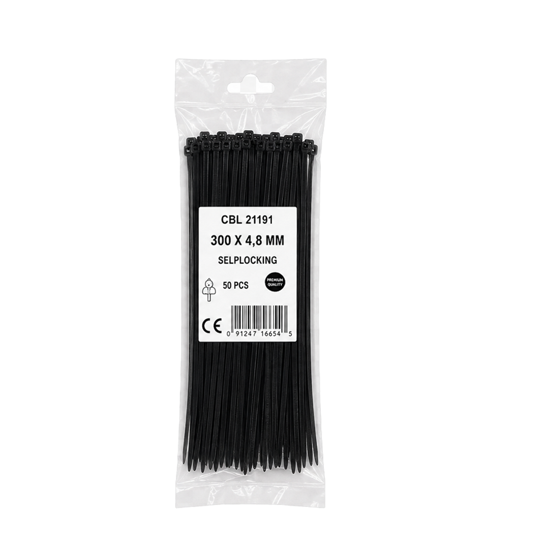 Zuncho Negro de Nylon - 300mm x 4,8 mm - paq. 50 un.