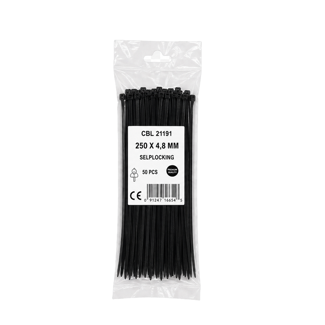 Zuncho Negro de Nylon - 250mm x 4,8 mm - paq. 50 un.
