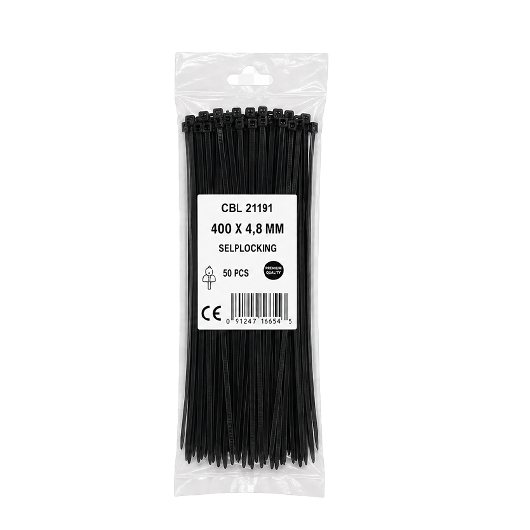 Zuncho Negro de Nylon - 400mm x 4,8 mm - paq. 50 un.